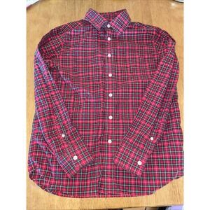 Lands End Kids Size Medium 10-12 Boys Christmas Button Down Shirt Red Plaid